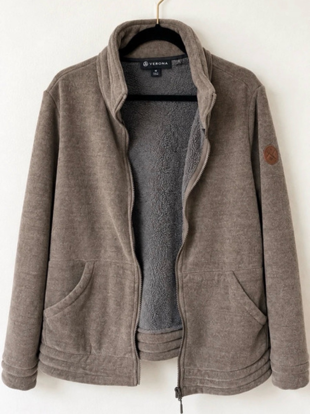 Free Country Zip-Up Sherpa Jacket in Taupe Gray